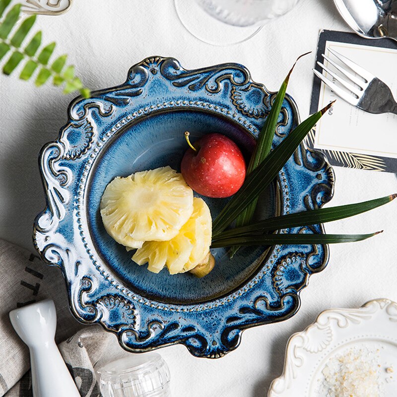 plates tableware dinner plates ceramic embossed pattern porcelain dessert plate cake plate