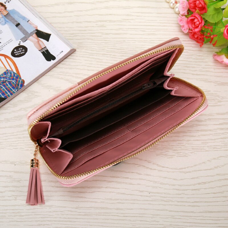 Women Wallets Long Color Contrast Clutch Bag Large Capacity Zipper Wallet Mobile Phone Bag Standard Wallets PU