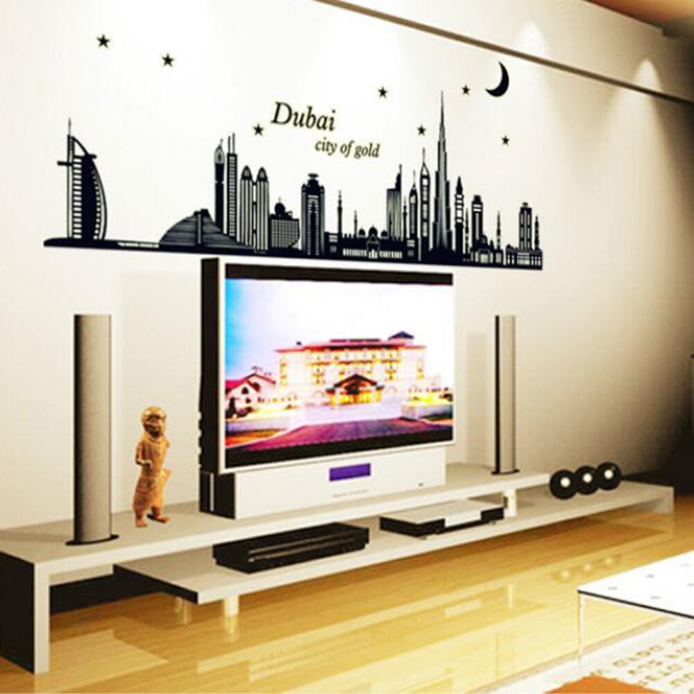 1PC PVC Waterproof Dubai City Removable Mural Fluorescence Wall Sticker Living Room Background Decal Home Decoration Posters