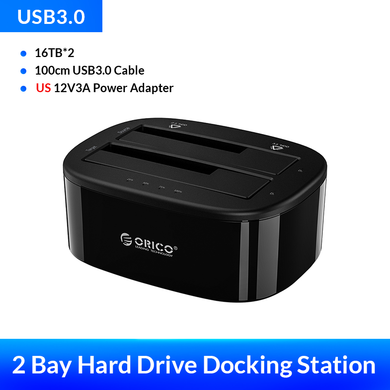 ORICO 6228US3 C Dual Bay HDD Docking Station with Offline Clone SATA to USB 3.0 External Hard Drive Docking for 3.5/2.5 HDD SSD: US Plug