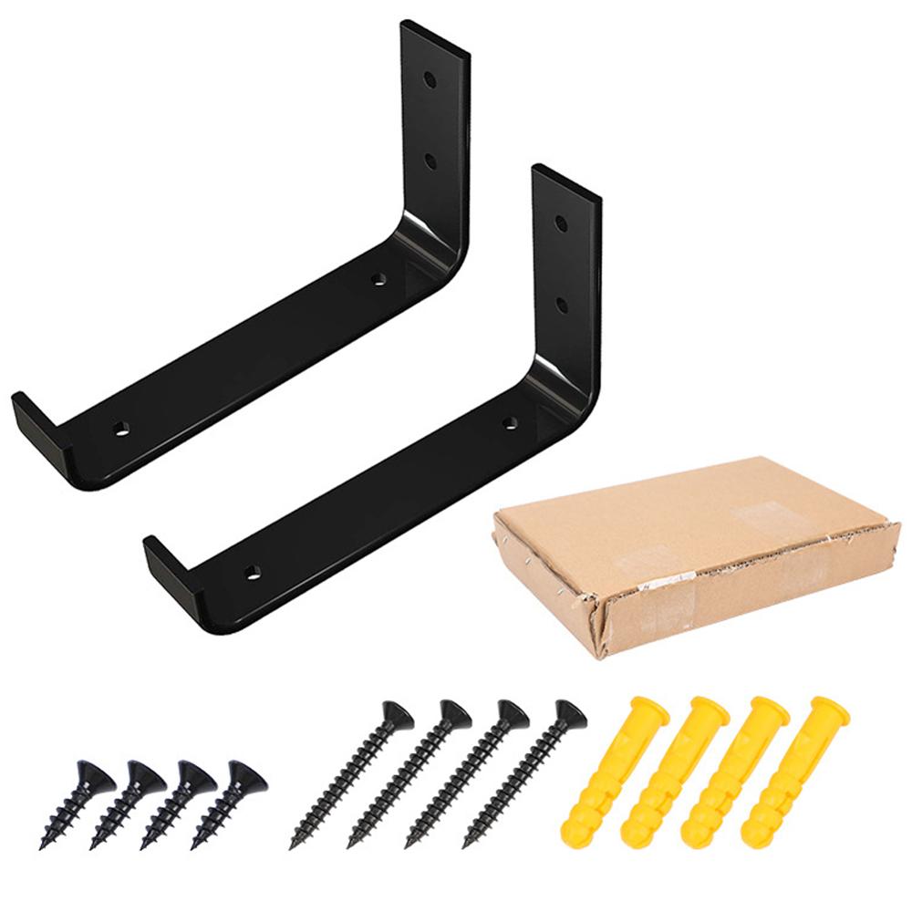 2Pcs/Lot Black Metal Angle Wall Shelf Brackets Home Wall Mounted L Shaped Angle Shelf Brackets Heavy Duty Support Rack