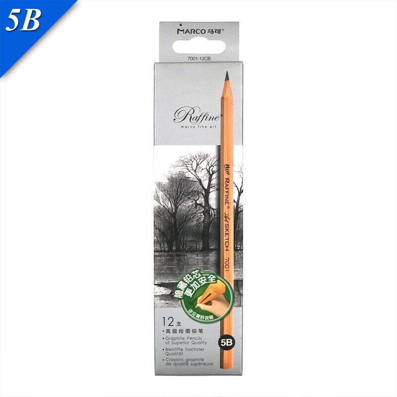 Marco Raffine Sketch Drawing Pencils Set 9B 8B 7B 6B 5B 4B 3B 2B B HB H 2H 3H Standard Pencil for Sketching Office School: 12pcs 5B
