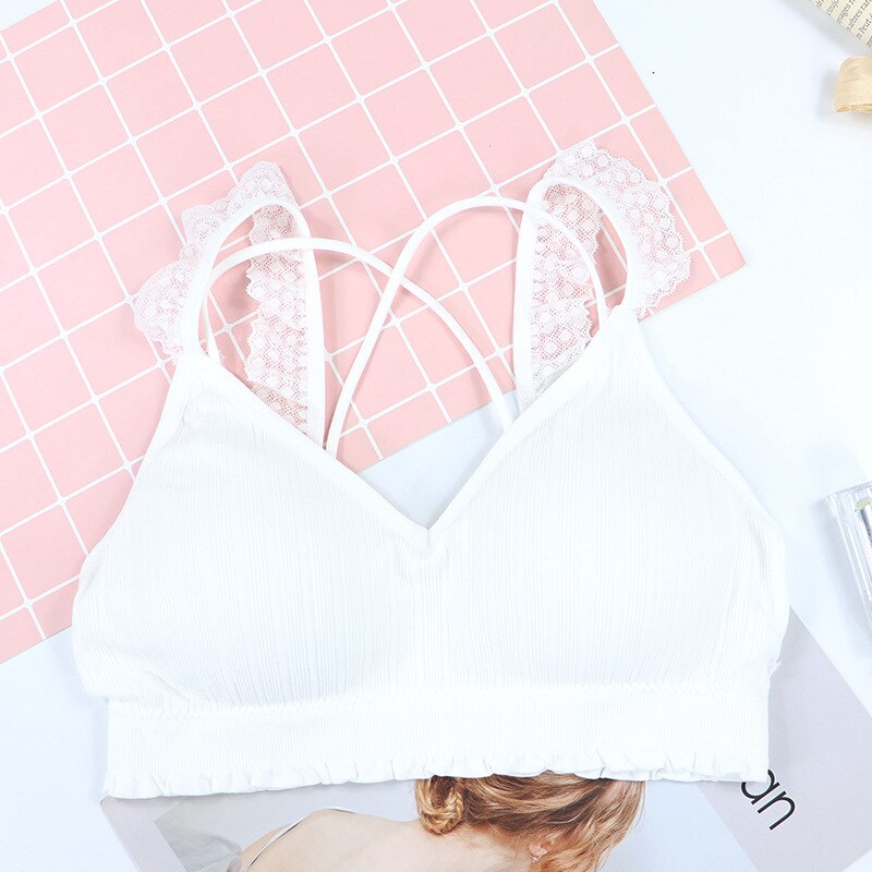 CHRLEISURE Sexy Bra Seamless Lace Wrapped Bralette No Steel Ring Beautiful Back Sleeping Sports Bras: White