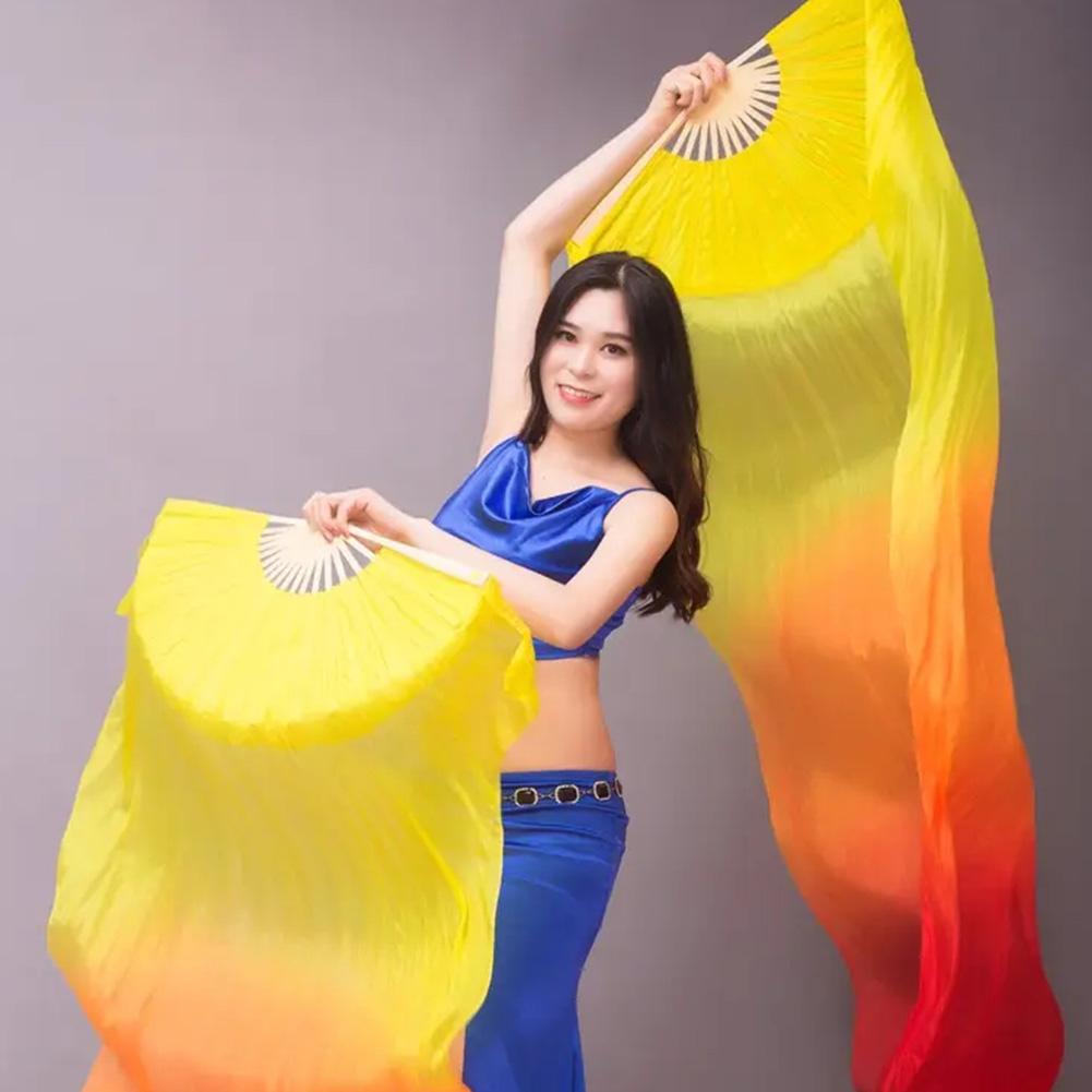 Abanico de danza del vientre para mujer, 150cm, Color degradado, práctica de bailarina, abanicos largos de seda de imitación, accesorios de baile, 1 ud.