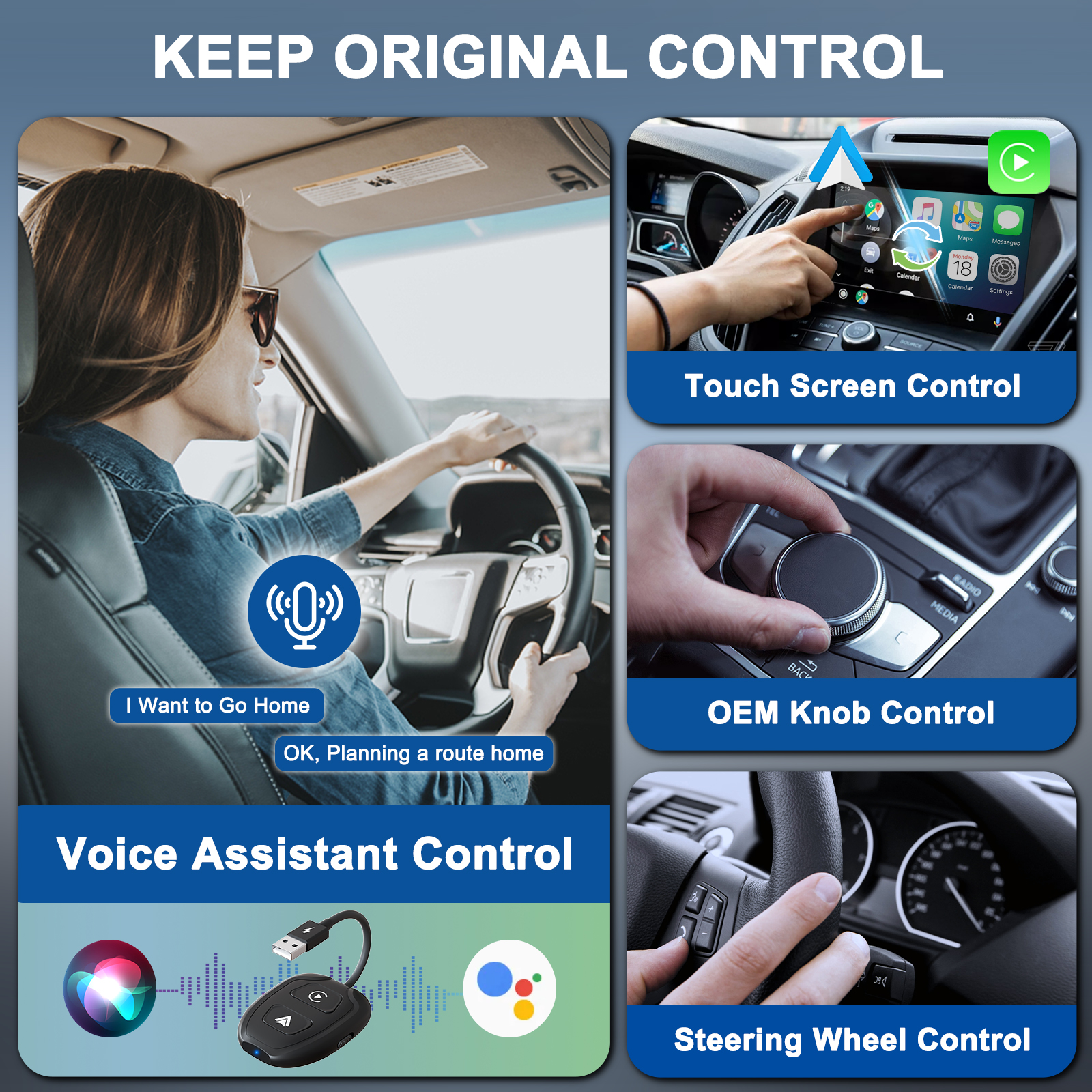 Bezprzewodowy adapter Android Auto i Apple CarPlay 2 w 1, bezprzewodowy adapter 5,8 GHz do fabrycznie przewodowych samochodów CarPlay