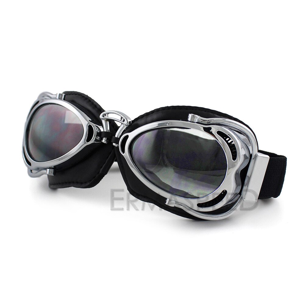 Motorcykelglasögon retro vintage hjälm vattenskoter steampunk glasögon moto cross pilotglasögon för harley chopper cafe racer: Klar lins