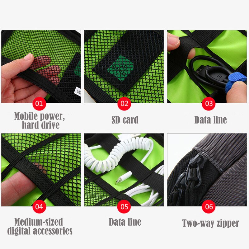 Bolsa organizadora de cables USB para almacenamiento de accesorios electrónicos, estuche de viaje para unidad