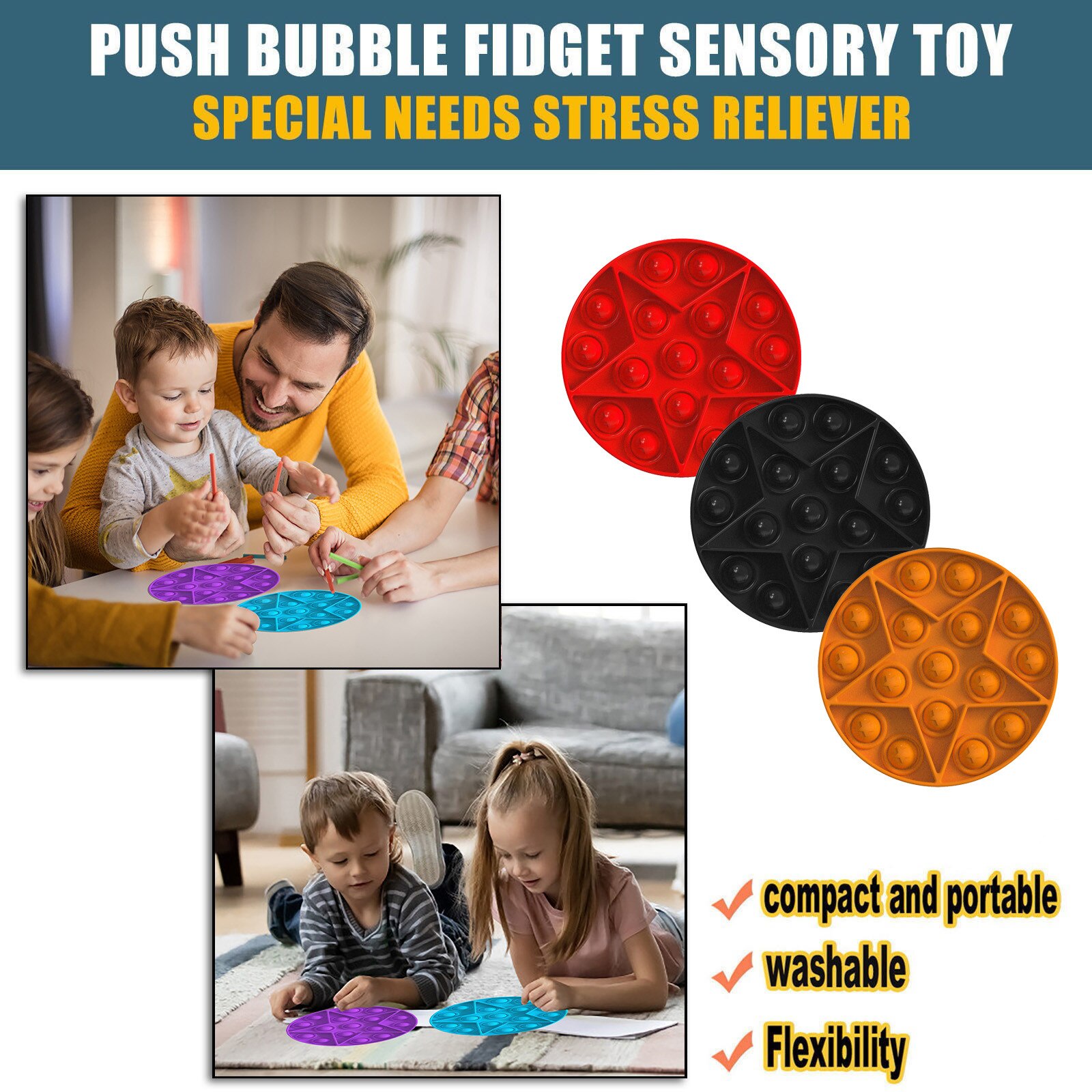 Kleurrijke Squishy Oneindige Squeeze Push Bubble Fidget Zintuiglijke Speelgoed Autisme Speciale Behoeften Stress Reliever 1Pcs Toy Set Antistress