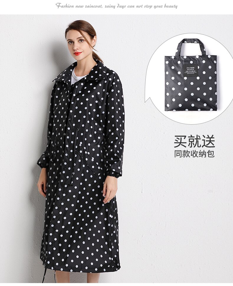 Lange Regenjas Vrouwen Mannen Waterdicht Winddicht Hooded Licht Regen Jas Poncho Jas Mantel Vrouwelijke Chubasqueros Witte Jas Binnen: 17001BlackDots