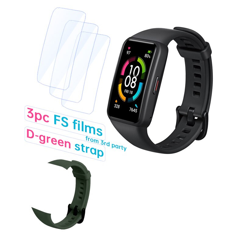 Honor-reloj inteligente Band 6 Original, pulsera con pantalla táctil AMOLED, Monitor de ritmo cardíaco y sueño, oxígeno en sangre, SpO2, resistente al agua: Std Black F Green S