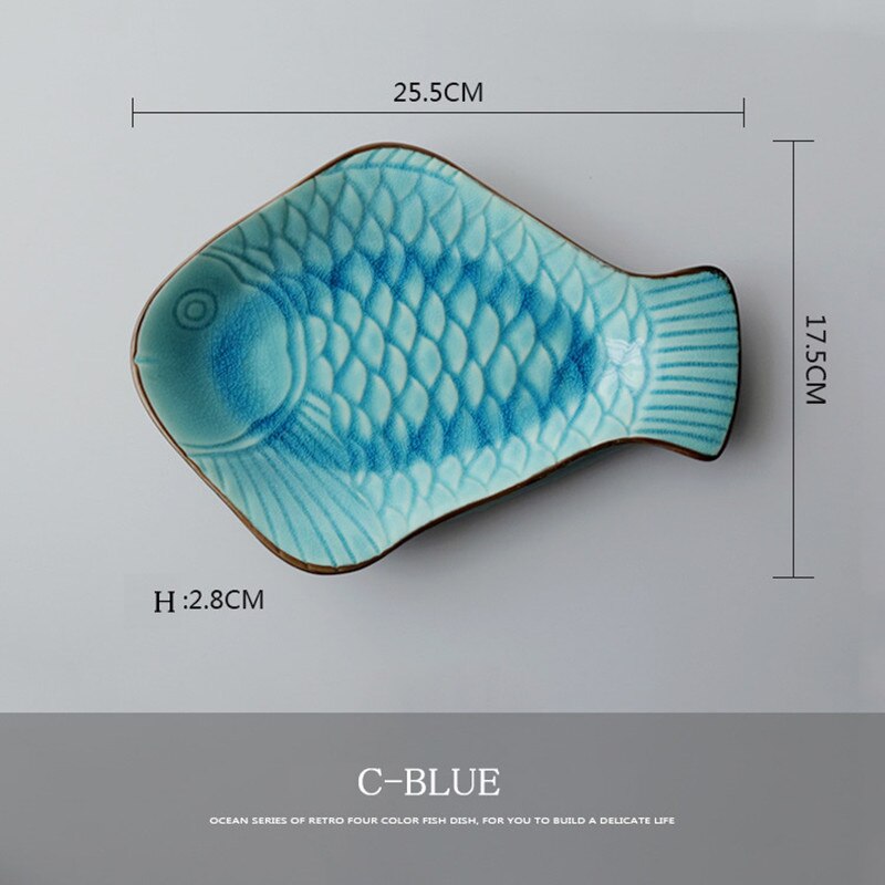 Série de peixes gelo crepitação esmalte placa cerâmica pratos de peixe comida rápida bandeja de frutas cesta de comida utensílios de mesa da família presente de natal 1pcs: D