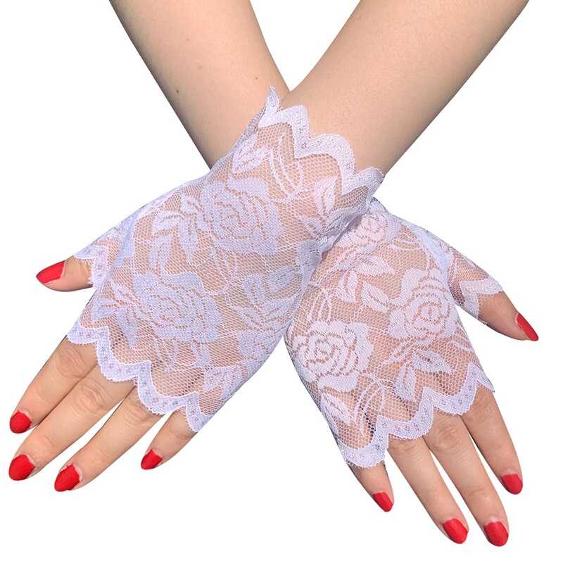 Best Sailor Dance Long Fingerless Womens Sexy Lace Gloves Ladies Half Finger Fishnet Gloves Heated Mesh Mitten Handschoenen: white