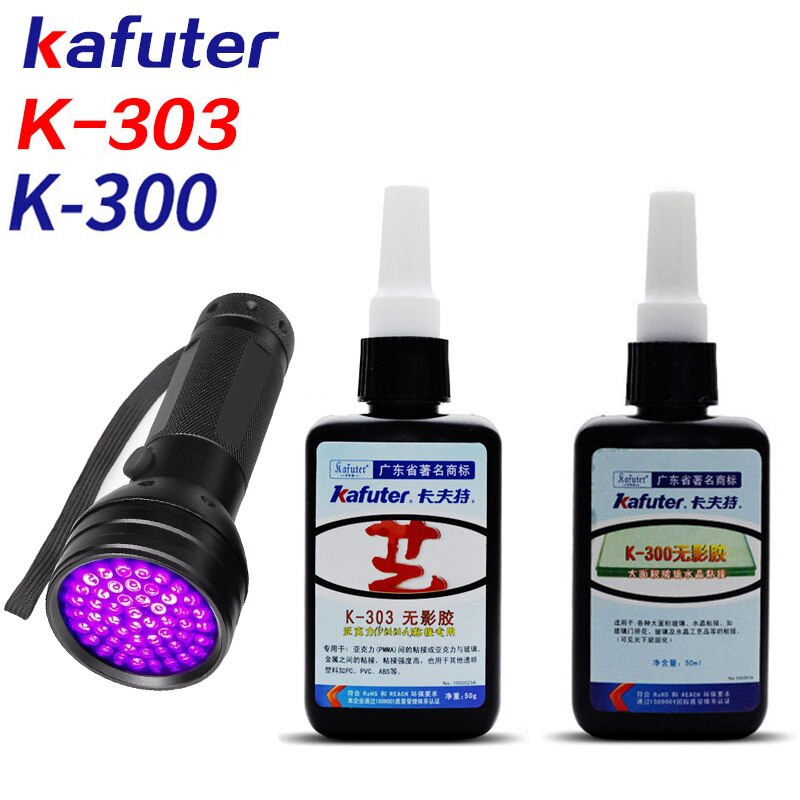 Strong 50ml Kafuter UV Glue UV Curing Adhesive K-302+51LED UV Flashlight UV Curing Adhesive Crystal Glass and Metal Bonding: White