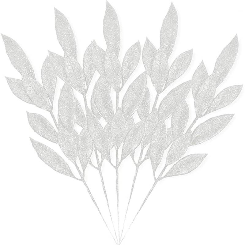 Weiße Weihnachts-Glitzerblätter, 34 cm, künstliche Weihnachtsbaumzweige für Weihnachtsbaum, Heimdekoration, DIY-Kranz, Basteln,: Fluoreszenz Gelb