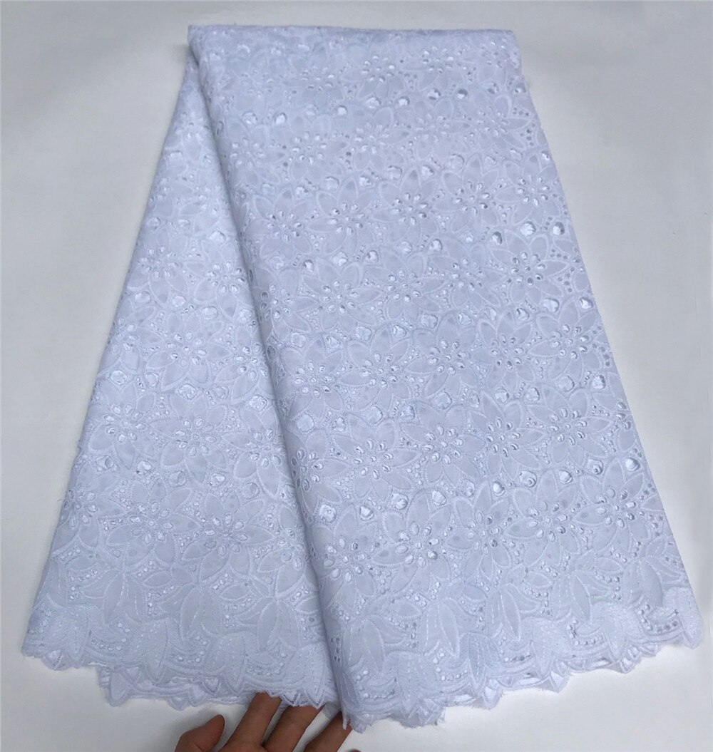 Telas de encaje blanco nigeriano dentelle blanche tela de encaje de algodón africano tela de brocado de guinea para hombres tela de bebé 5 yardas/set KFZ-1