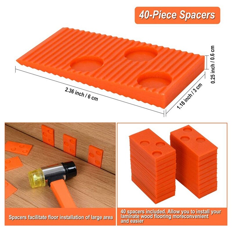Laminate Wood Flooring Installation Kit, Wood Flooring Kit with Pull Bar,40PCS Spacers,and Double Faced Mallet.