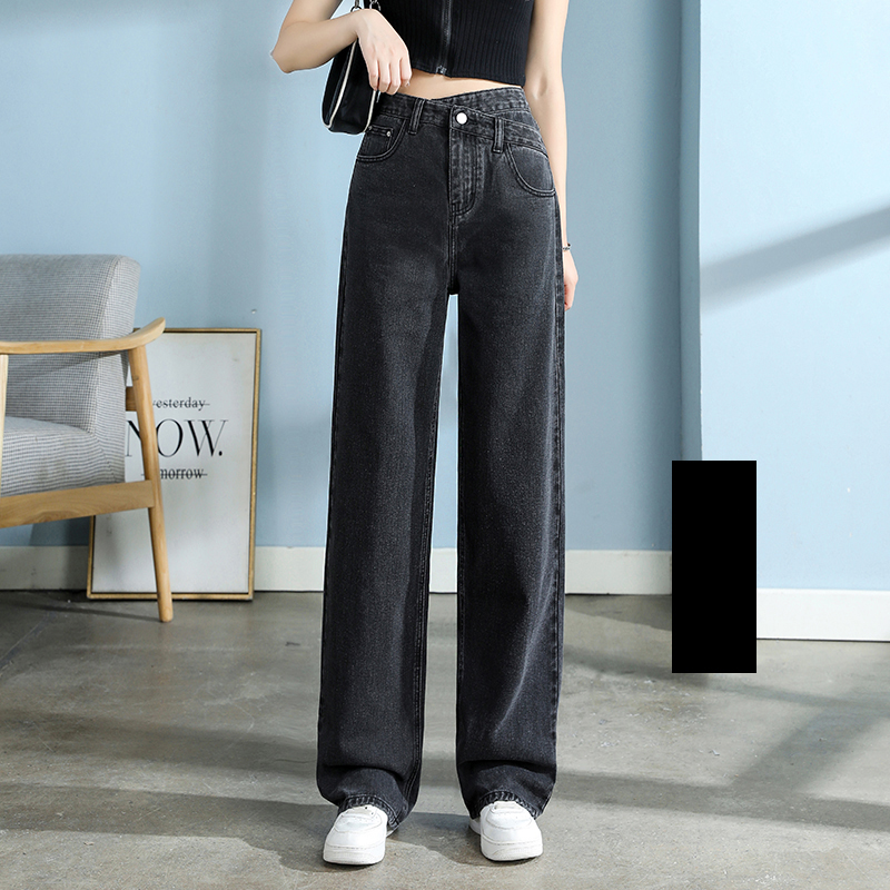 Katoen Jeans Vrouwen Wijde Pijpen Denim Broek Femme Blauw Streetwear Baggy Rechte Taille Broek Vrouw Xxl: Black Grey / Xl