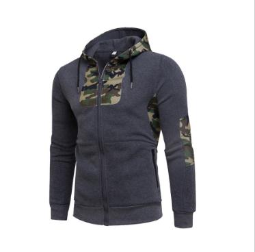 Outdoor winter antumn Men\'s army green camouflage fleece cardigan sports jogging training leisure coat teenagers: L / dark grey