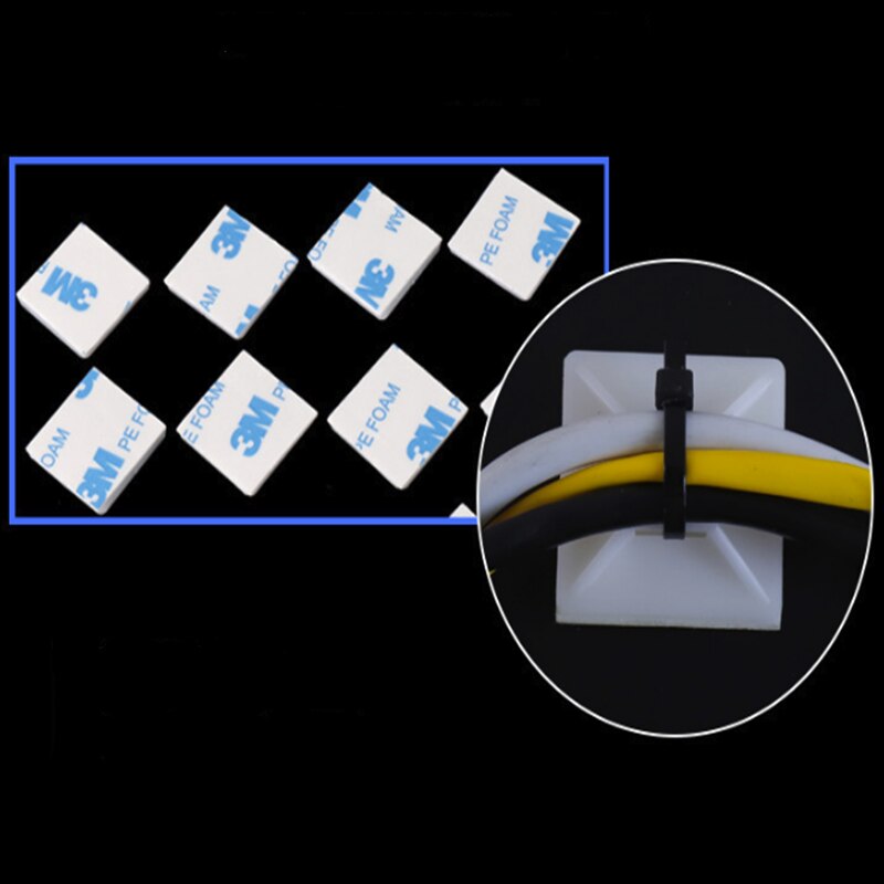 100 pieces of self-adhesive cable cable tie base bracket self adhesive suction cup tie fixed base plastic clip positioning