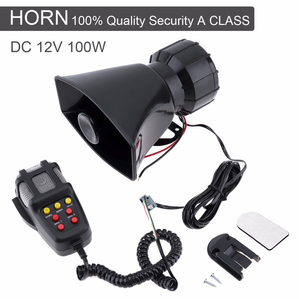 Sirena electrónica de plástico resistente para coche, 12V, 100W, 7 sonidos, alarma de motocicleta, bombero, altavoz de ambulancia con micrófono