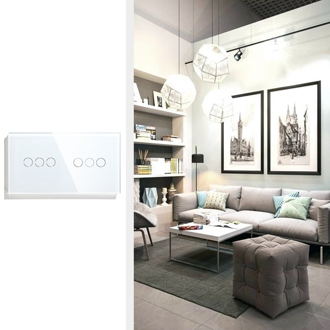 Bseed 6 Gang Smart WifI Control Single Live Touch Switch 157mm Mirror 3 Color Crystal Panel Switch Work With Tuya Smart Life