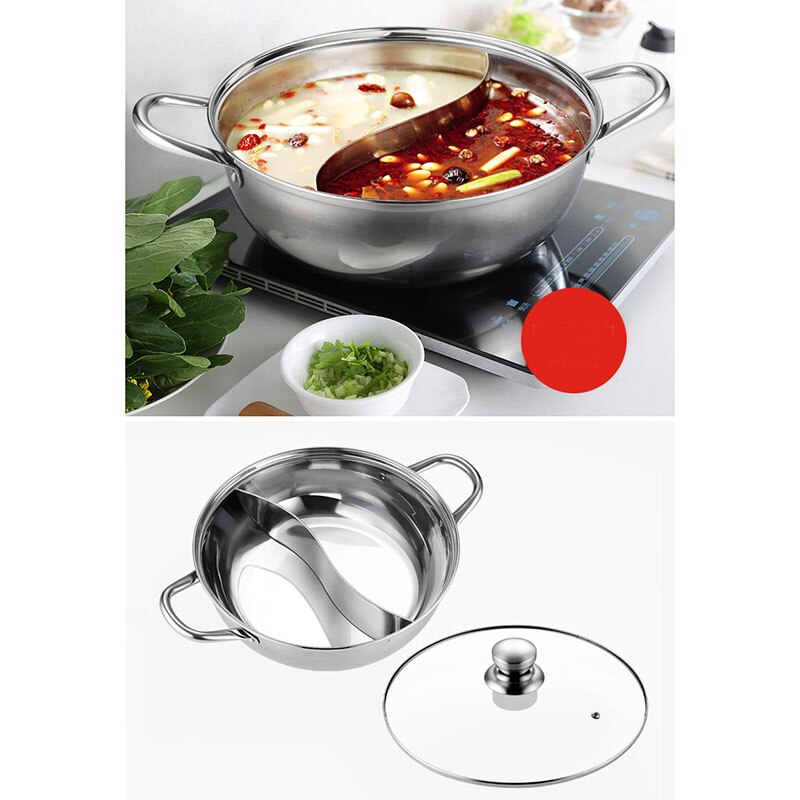 Roestvrij Stalen Pot Hotpot Inductie Fornuis Gasfornuis Compatibel Pot Huis Keuken Kookgerei Soep Kookpot Twin Verdeeld