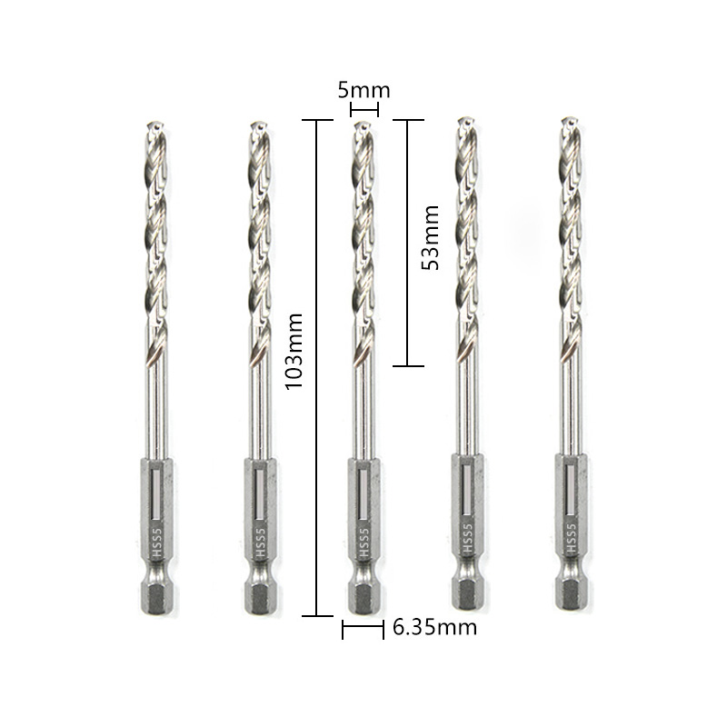 Broca helicoidal de acero de alta velocidad HSS, vástago hexagonal de 1/4, mango Hexagonal de repuesto, herramienta eléctrica de acero de 3/4/5/6/8/10mm, 5 uds.: Naranja
