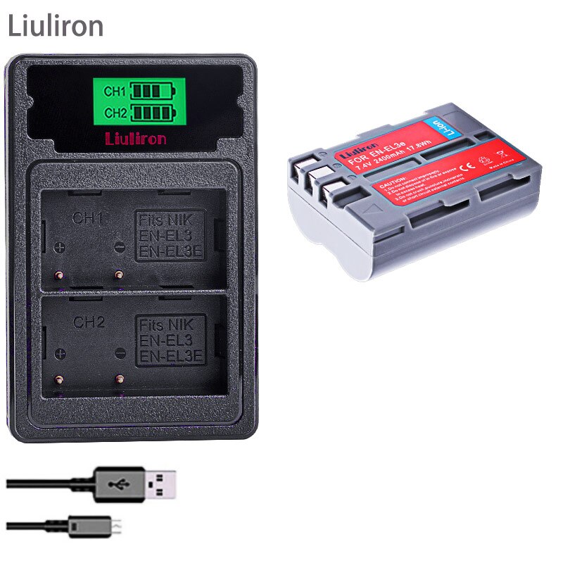 4X 7.4V 2400MAH EN-EL3E EN EL3e ENEL3e EL3 Battery + LCD CHARGER For Nikon D300S D300 D100 D200 D700 D70S D70 D80s D80 D90 D50: charger and 1battery