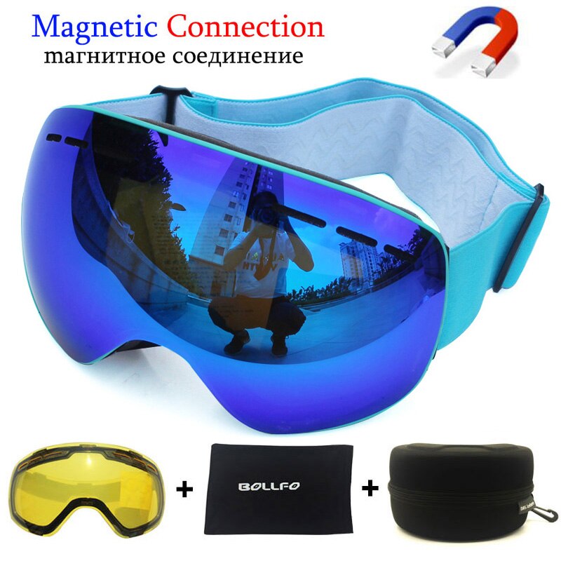 Gepolariseerde Magnetische Skibril Dubbele Lagen Lens Skiën Anti-Fog UV400 Snowboard Goggles Set Mannen Bril Skiën Eyewear Case