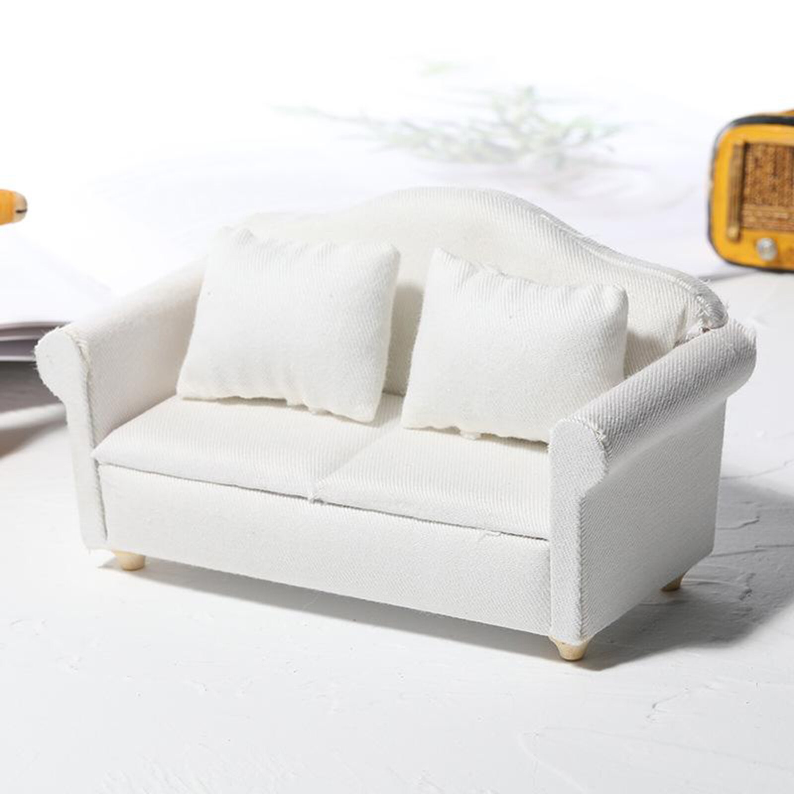 Miniature Dollhouse Sofa Chair - Dolls House Furniture - White Modern - 1/12 Scale