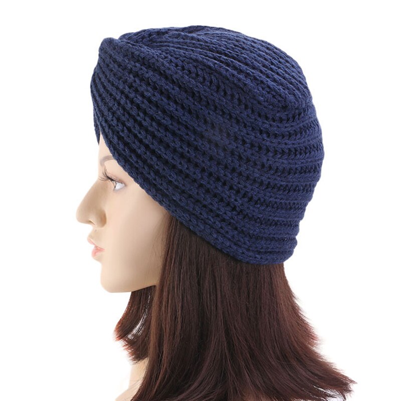 Women Turban Knot Headwrap Winter Woolen Turban Hat Cross Twisted Cap National Costume Hat EDF88