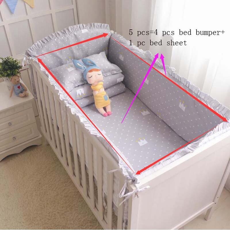 5 PCS Cartoon Baby Bed Bumper Set 120*70CM Nordic Cotton Cot Bumper For Newborns Crib Sides Cradle Protector Children Room Decor: B