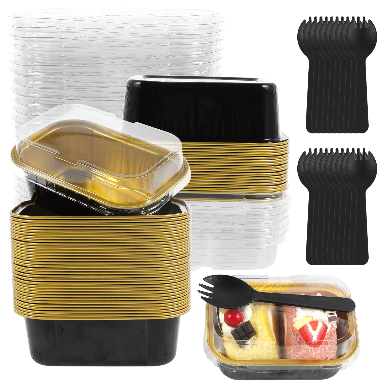 50/100 Stück Mini-Kuchenformen mit Deckel und Löffel, Backformen aus Aluminiumfolie, Mini-Schokoladenbehälter, Muffin-Dosen, Laibpfannen, Küche