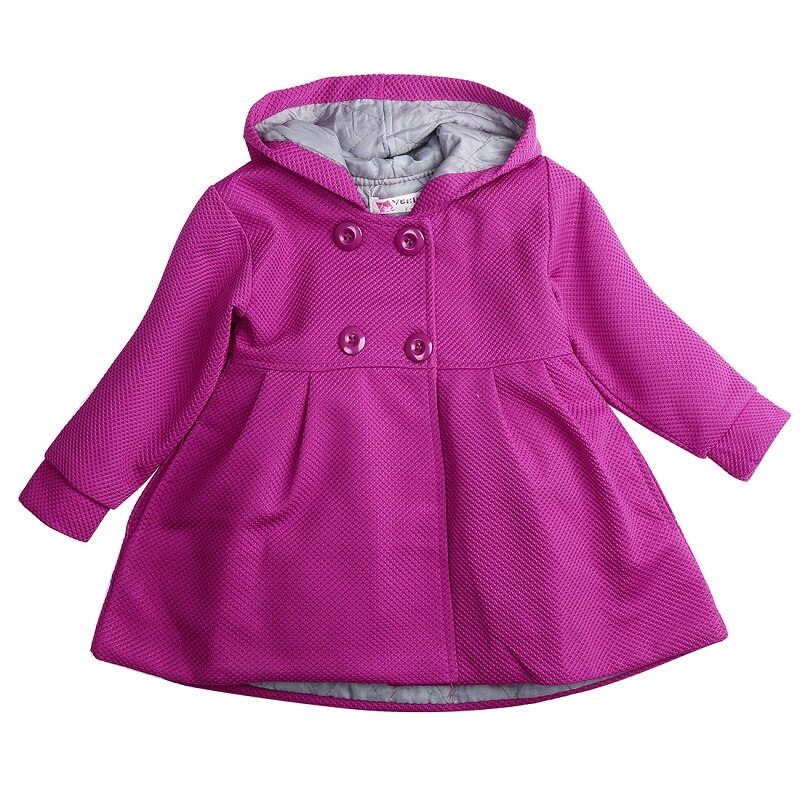 Efterår & vinter babypige vinter varm uld blanding vinterdragt ærtefrakke overtøj hættejakke tøj: Lilla / 9m