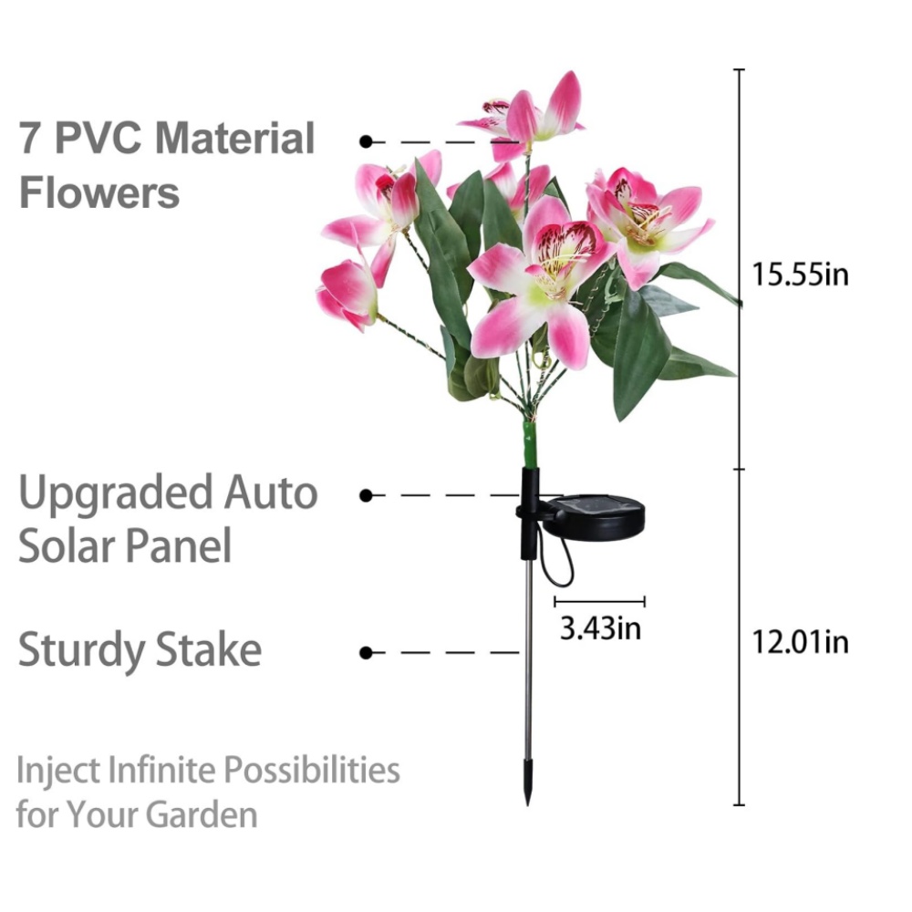 Lampe solaire d'extérieur en forme d'orchidée, imperméable, luminaire décoratif d'extérieur, idéal pour une pelouse, une Villa, une allée, un couloir, un jardin ou des , noël