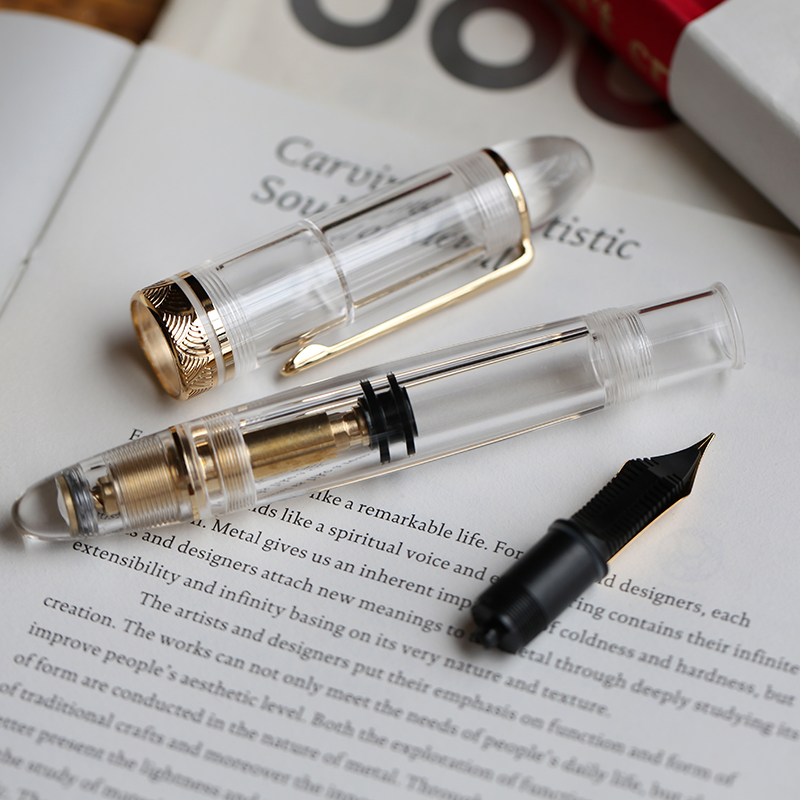 Nueva pluma estilográfica MAJOHN P140 de lujo con pistón de resina transparente NO.8 F/M, papelería de oficina de gran capacidad, bolígrafo de para escritura de tinta