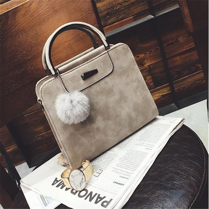 Handtas Vrouwen Casual Draagtas Vrouwelijke Grote Schoudertas Messenger Bags PU Lederen Handtas Met Bont Bal bolsa