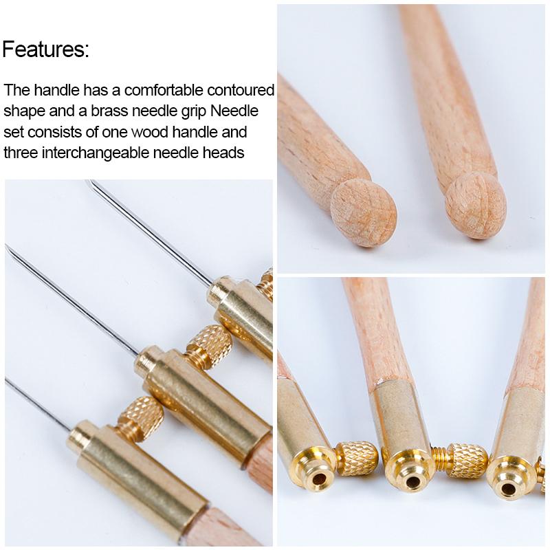 Embroidery Punch Needle with 3 Needles Punch Pen Embroidery Cross Stitch Craft Kit French Crochet for Sewing Knitting