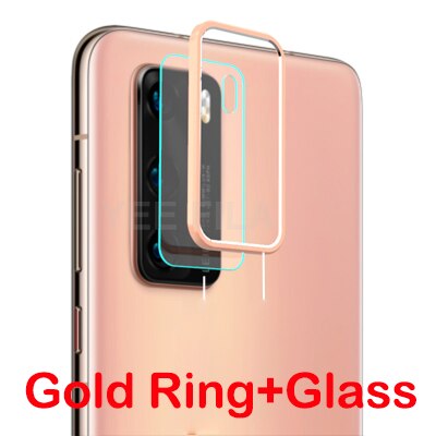 Capinha para huawei p40 pro p40 caso câmera traseira lente de vidro protetor de tela capa em huaweip40 pro p 40 p40 casos anel de metal pára-choques: For Huawei P40 Pro / Gold add Glass