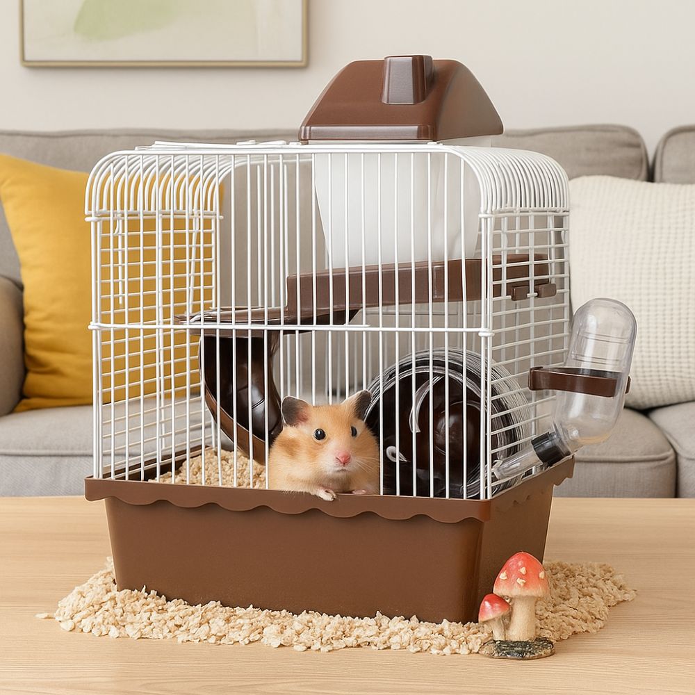 Ventilation Hamster Double-storey Villa Removable with Handle Pet Castle Cage Feeding Bottle with Running Wheel