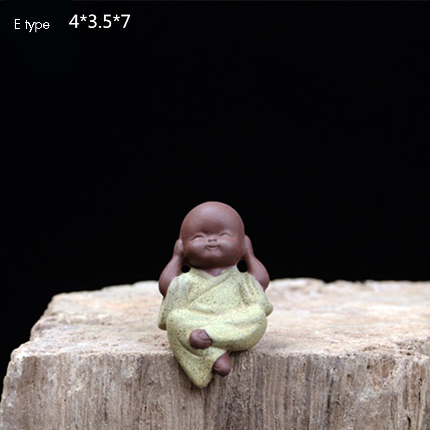 Håndlavet lilla ler buddha te kæledyr lille munk saftig plante dekoration te kæledyr ornament dekorativt til kungfu te bakke: E