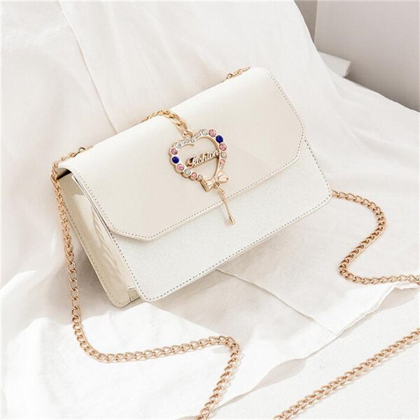 Gusure Shoulder Bag - Heart Sequin Flap - Chain Strap - Small PU Purse for Women: Beige