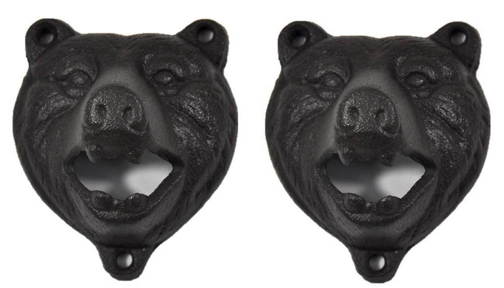 Abrebotellas de mordedura con dientes de oso Grizzly de montaje en pared de hierro fundido (negro): 2pcs