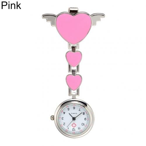 Nurses Watches Doctor portable Watch Cute Love Heart Quartz Clip on Fob Nurses Brooch Tunic Pocket Watch: Pink