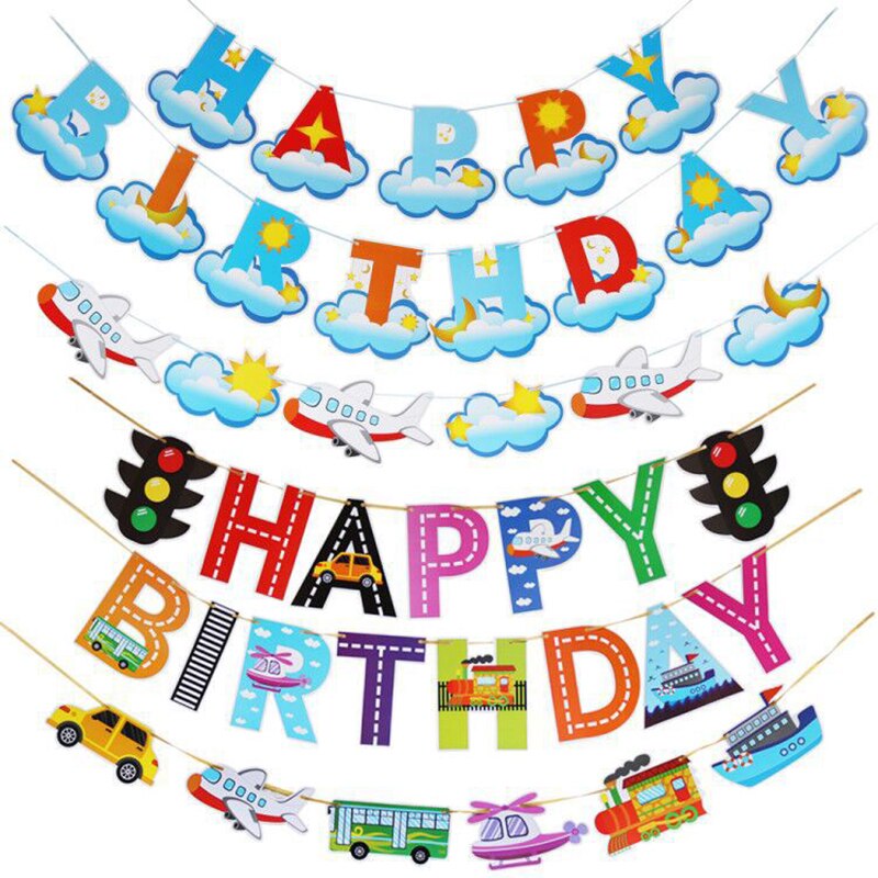 Bannière de transport de feux de circulation, banderole de dessin animé, décorations de fête d&#39;anniversaire pour bébé, décor de bannière d&#39;avion de voiture