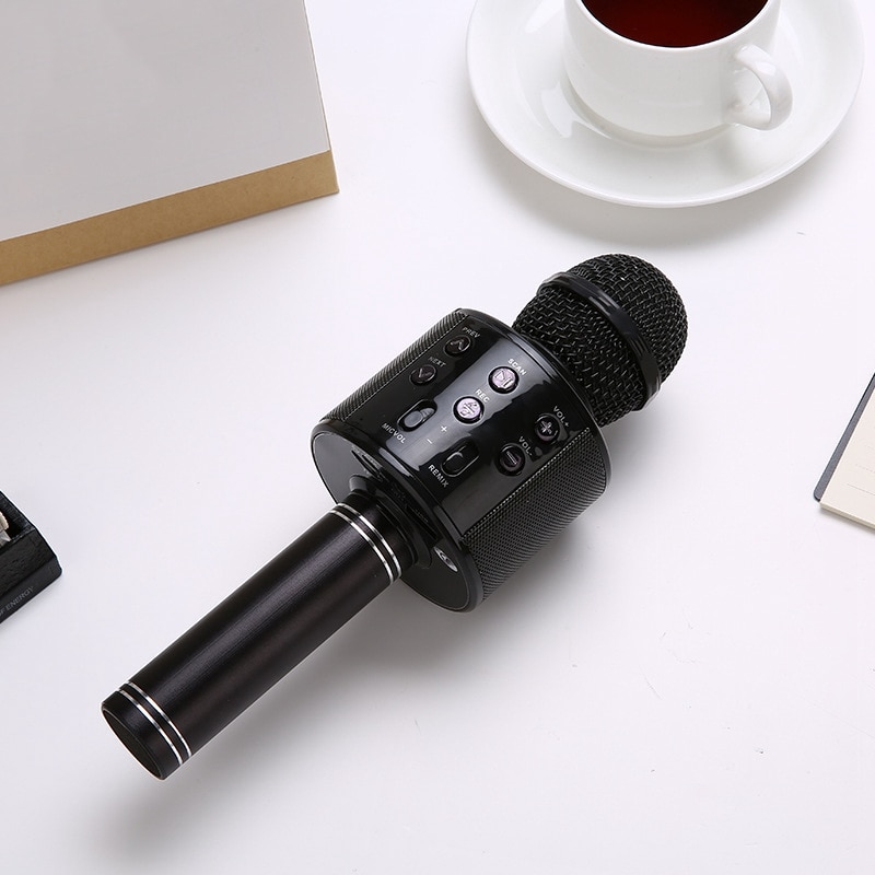 Sort bærbar håndholdt trådløs bluetooth karaoke ok mikrofon og bluetooth højttaler mic højttaler optage musik ktv mikrofon