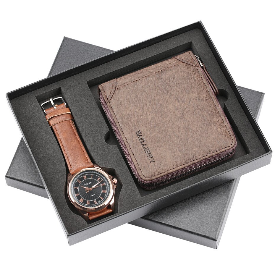 Ur sæt quartz herre ur læder pung ur til mænd fødselsdag til mænd luksus armbåndsur reloj: Model 1