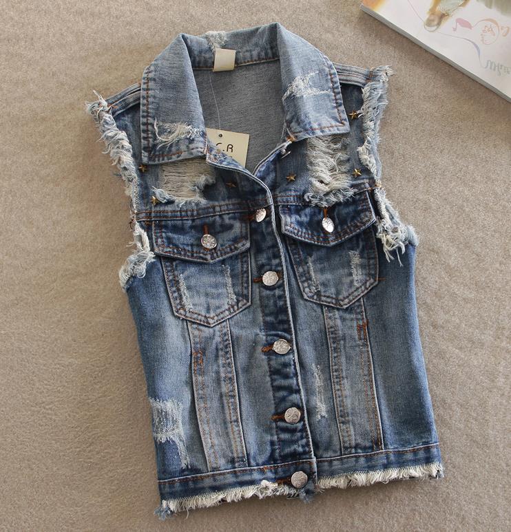 Spring chalecos mujer plus size denim vest cowboy nitter kort jakke: Blå / Xxl