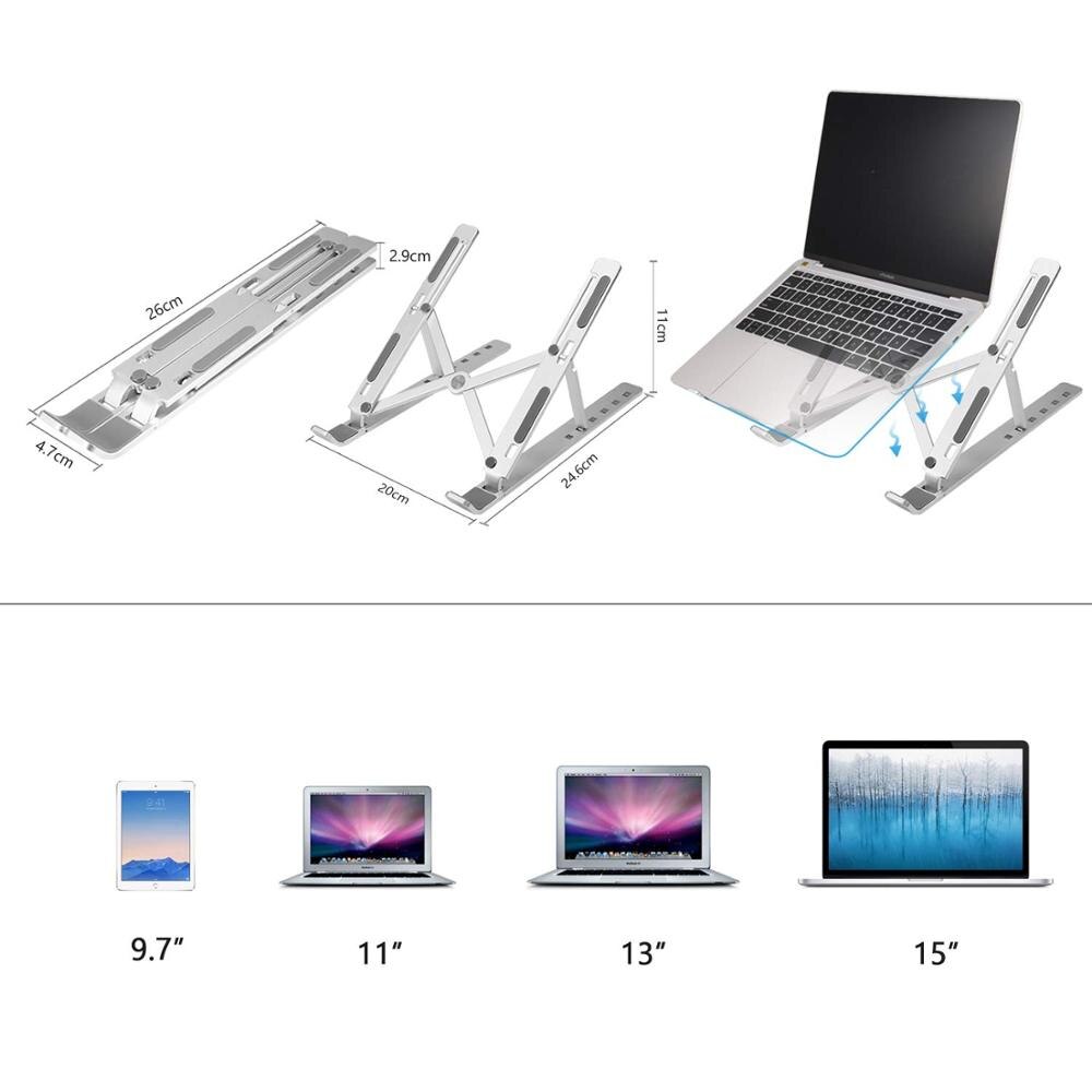 Bærbar bærbar holder 6 højdejusterbar aluminiumslegering desktop til notebook macbook computer beslag laptop stativ skridsikkert