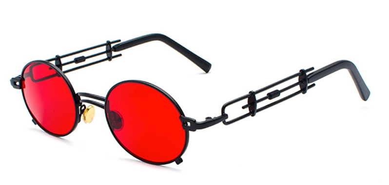 Peekaboo retro steampunk sonnenbrille männer runde Jahrgang metall rahmen Gold schwarz Oval sonne gläser für frauen roten männlichen: Schwarz mit rot